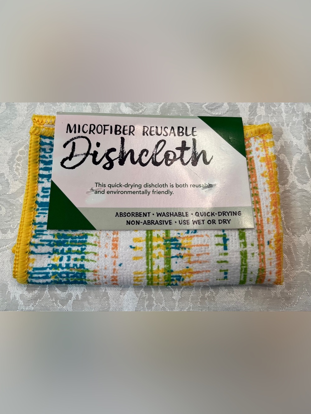 Microfiber Reusable Dishcloth - Yellow Trim, Multicolor Pattern